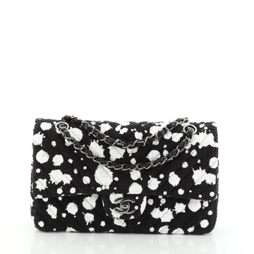Chanel Splatter Paint Classic Double Flap Bag Tweed Medium Black 4537531