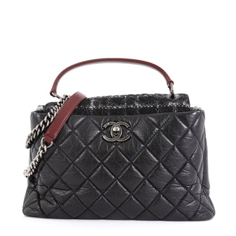 Chanel Portobello Top Handle Bag Quilted Aged Calfskin and Tweed Large Black 4537532