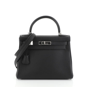 Hermes Kelly Handbag Black Togo with Palladium Hardware 28 Black 4537543