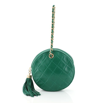 Chanel Vintage Chain Round Clutch Quilted Lambskin Small Green 453756