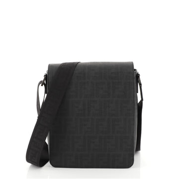 Fendi Flap Messenger Bag Zucca Coated Canvas Small Black 453776