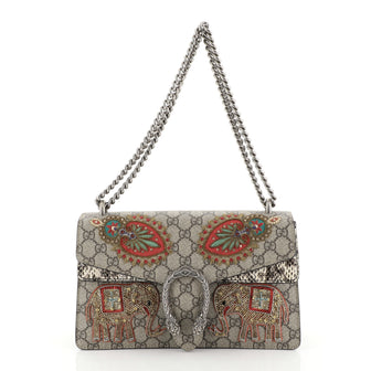 Gucci Dionysus Bag Embroidered GG Coated Canvas with Python Small Neutral 453801