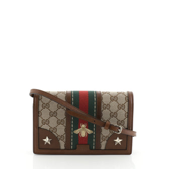 Gucci Bee Web Wallet on Strap GG Canvas Small Brown 453881