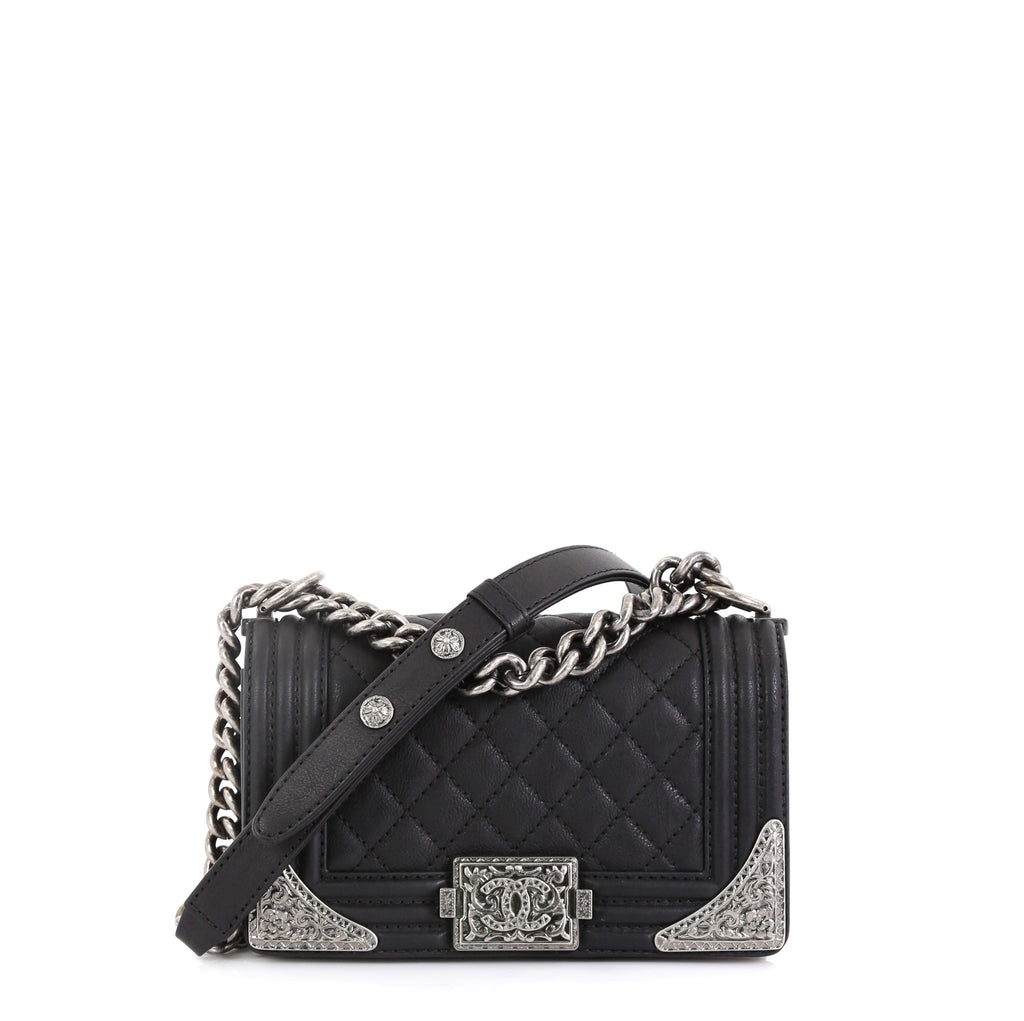 Chanel Paris-Dallas Boy Flap Bag Quilted Calfskin with Metal Adornments  Small Black 453951
