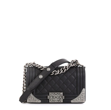 Chanel Paris-Dallas Boy Flap Bag Quilted Calfskin with Metal Adornments Small Black 453951