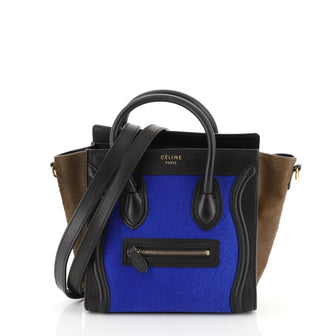 Celine Tricolor Luggage Handbag Pony Hair and Leather Nano Black 4539610