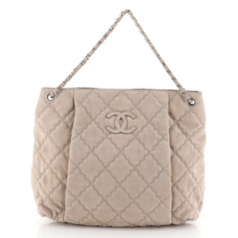 Chanel Double Stitch Hamptons Shoulder Bag Quilted Nubuck Large