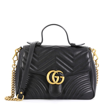 Gucci GG Marmont Top Handle Flap Bag Matelasse Leather Small Black 4539711