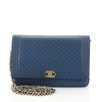 Chanel Boy Wallet on Chain Chevron Calfskin Blue 4539721