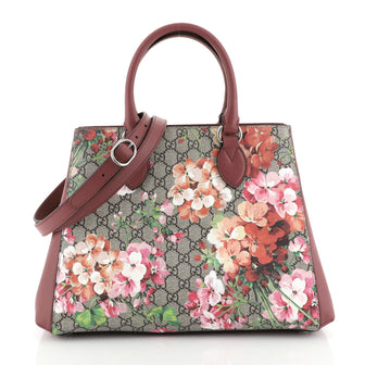 Gucci Convertible Shopping Tote Blooms Print GG Coated Canvas Large Purple 4539810
