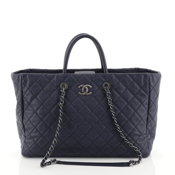 Chanel Coco Handle Shopping Tote Quilted Caviar Large Blue 453988