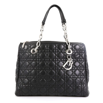 Christian Dior Soft Zipped Shopping Tote Cannage Quilt Lambskin Large Black 454051