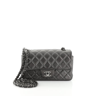 Chanel Classic Single Flap Bag Quilted Lambskin Mini Gray 454172