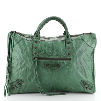Balenciaga Baby Daim Weekender Classic Studs Bag Leather Green 454223