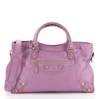 Balenciaga City Giant Studs Bag Leather Medium Purple 454224