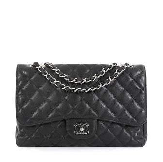 Chanel Vintage Classic Single Flap Bag Quilted Caviar Jumbo Black 454261