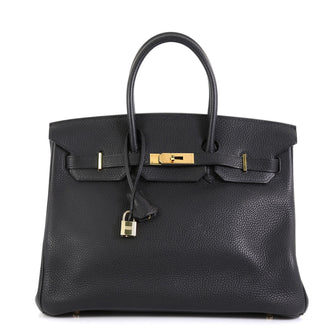 Hermes Birkin Handbag Black Clemence with Gold Hardware 35 Black 4542710