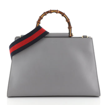 Gucci Nymphaea Top Handle Bag Leather Medium Gray 45427112