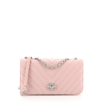 Chanel CC Clasp Flap Bag Studded Chevron Calfskin Medium