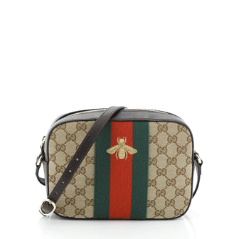 Gucci Bee Web Camera Bag GG Canvas Brown 45427122