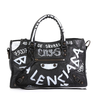 Balenciaga City Graffiti Classic Studs Bag Leather Small Black 45427137