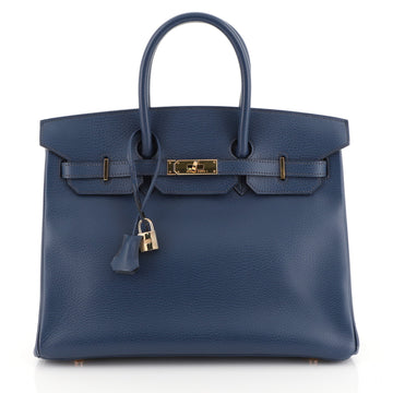 Hermes Birkin Handbag Blue Ardennes with Gold Hardware 35 Blue 4542713