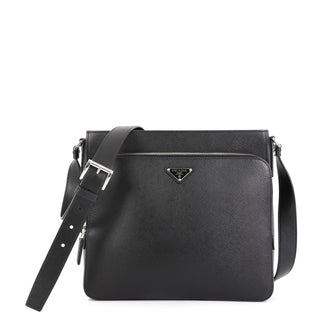 Prada Zip Messenger Bag Saffiano Leather Medium Black 45427150