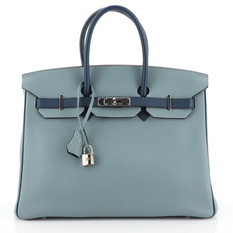 Hermes Birkin Handbag Bicolor Togo with Palladium Hardware 35 Blue 454271