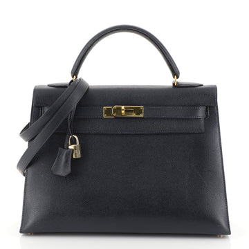 Hermes Kelly Handbag Blue Courchevel with Gold Hardware 32 Blue 4542721