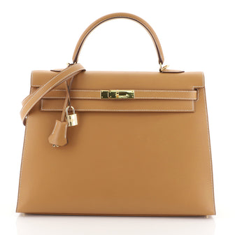 Hermes Kelly Handbag Brown Chamonix with Gold Hardware 35 Brown 4542726