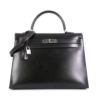Hermes Kelly Handbag Black Box Calf with Palladium Hardware 35 Black 4542727