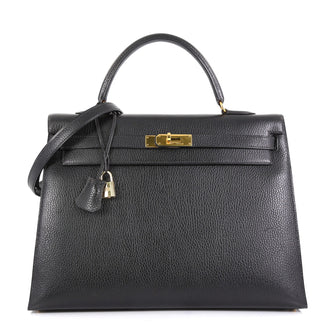 Hermes Kelly Handbag Black Ardennes with Gold Hardware 35 Black 4542728