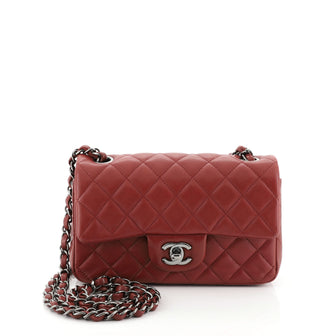 Chanel Red Quilted Lambskin Mini Rectangle Classic Single Flap