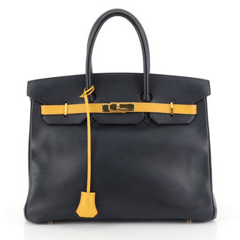 Hermes Birkin Handbag Bicolor Courchevel with Gold Hardware 35 Blue 454273