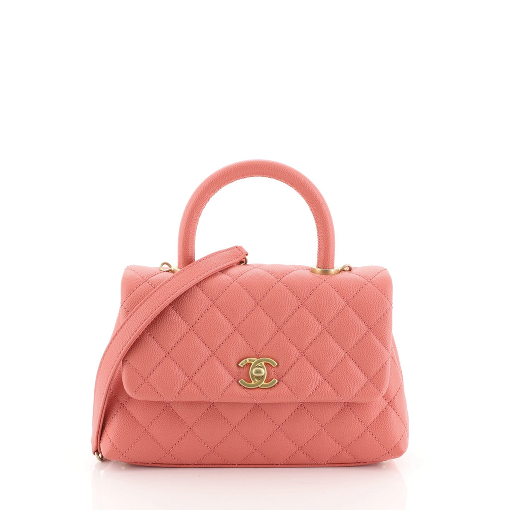 Quilted Caviar Mini Coco Top Handle Pink with Gold Hardware