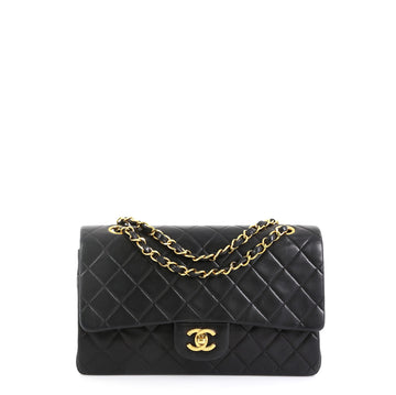 Chanel Vintage Classic Double Flap Bag Quilted Lambskin Medium Black 4...