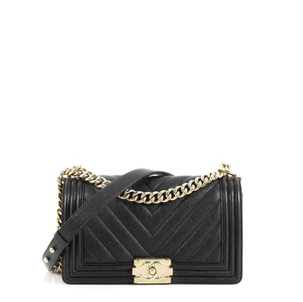 Chanel Boy Flap Bag Chevron Caviar Old Medium Black 4542753