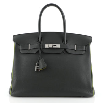 Hermes Birkin Handbag Bicolor Togo with Palladium Hardware 35 Green 454275
