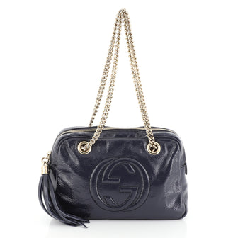 Gucci Soho Chain Zip Shoulder Bag Patent Small Blue 4542765