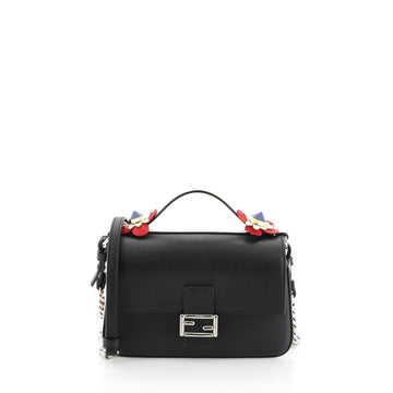 Fendi Flowerland Double Baguette Crossbody Bag Leather Micro Black 4542779