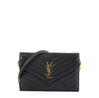 Saint Laurent Classic Monogram Wallet on Chain Matelasse Chevron Leather Small Black 4542792