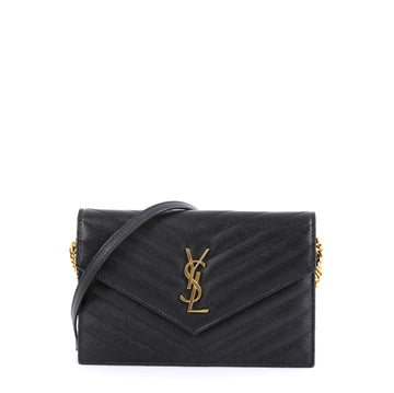 Saint Laurent Classic Monogram Wallet on Chain Matelasse Chevron Leather Small Black 4542792