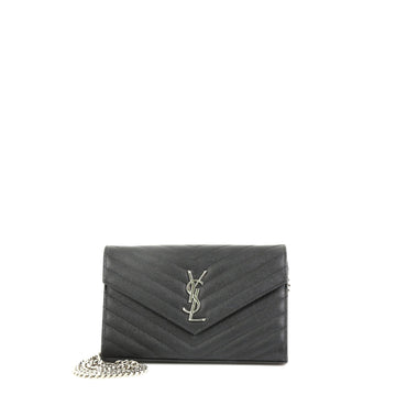 Saint Laurent Classic Monogram Wallet on Chain Matelasse Chevron Leather Medium Black 4542793