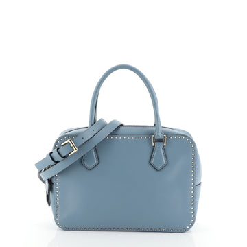 Valentino Convertible Zip Satchel Leather with Micro Rockstuds Small Blue 4542799