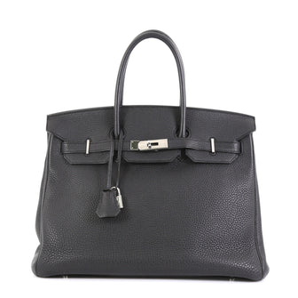 Hermes Birkin Handbag Black Clemence with Palladium Hardware 35 Black 454279