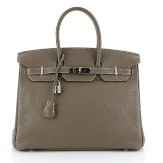 Hermes Birkin Handbag Grey Clemence with Palladium Hardware 35 Neutral 4542812