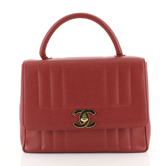 Chanel Vintage Top Handle Bag Vertical Quilt Caviar Jumbo Red 4542817