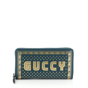 Gucci Zip Around Wallet Limited Edition Printed Leather Green 4542823