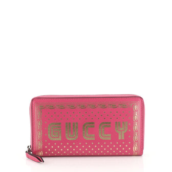 Gucci Zip Around Wallet Limited Edition Printed Leather Pink 4542824
