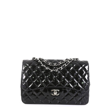 Chanel Vintage Classic Single Flap Bag Quilted Patent Jumbo Black 4542835